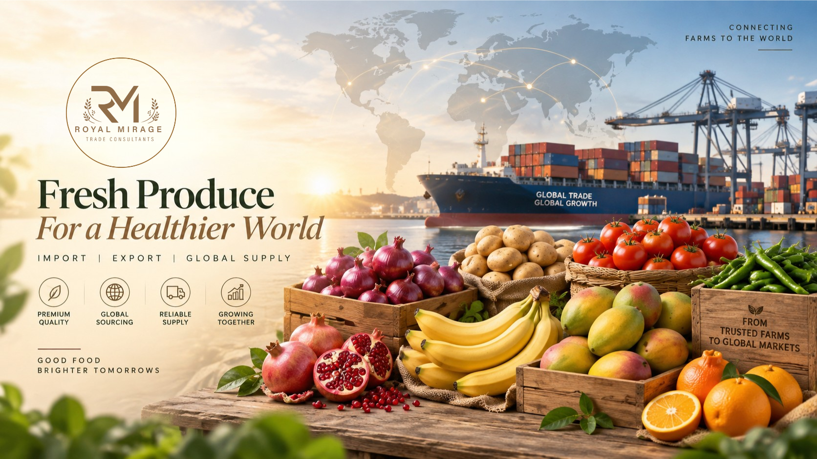Royal Mirage Fresh Produce — Fresh Produce for a Healthier World: onions, potatoes, tomatoes, pomegranates, bananas, mangoes and oranges